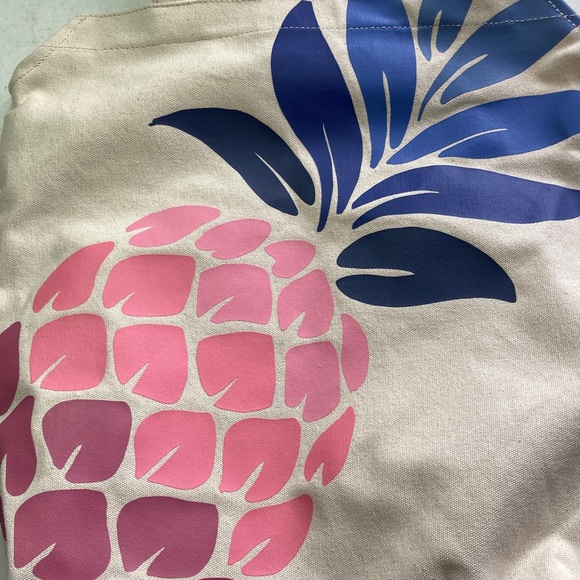 Tommy Bahama Tan Tote with Pink and Blue Pineapple Design - Picture 6 of 8